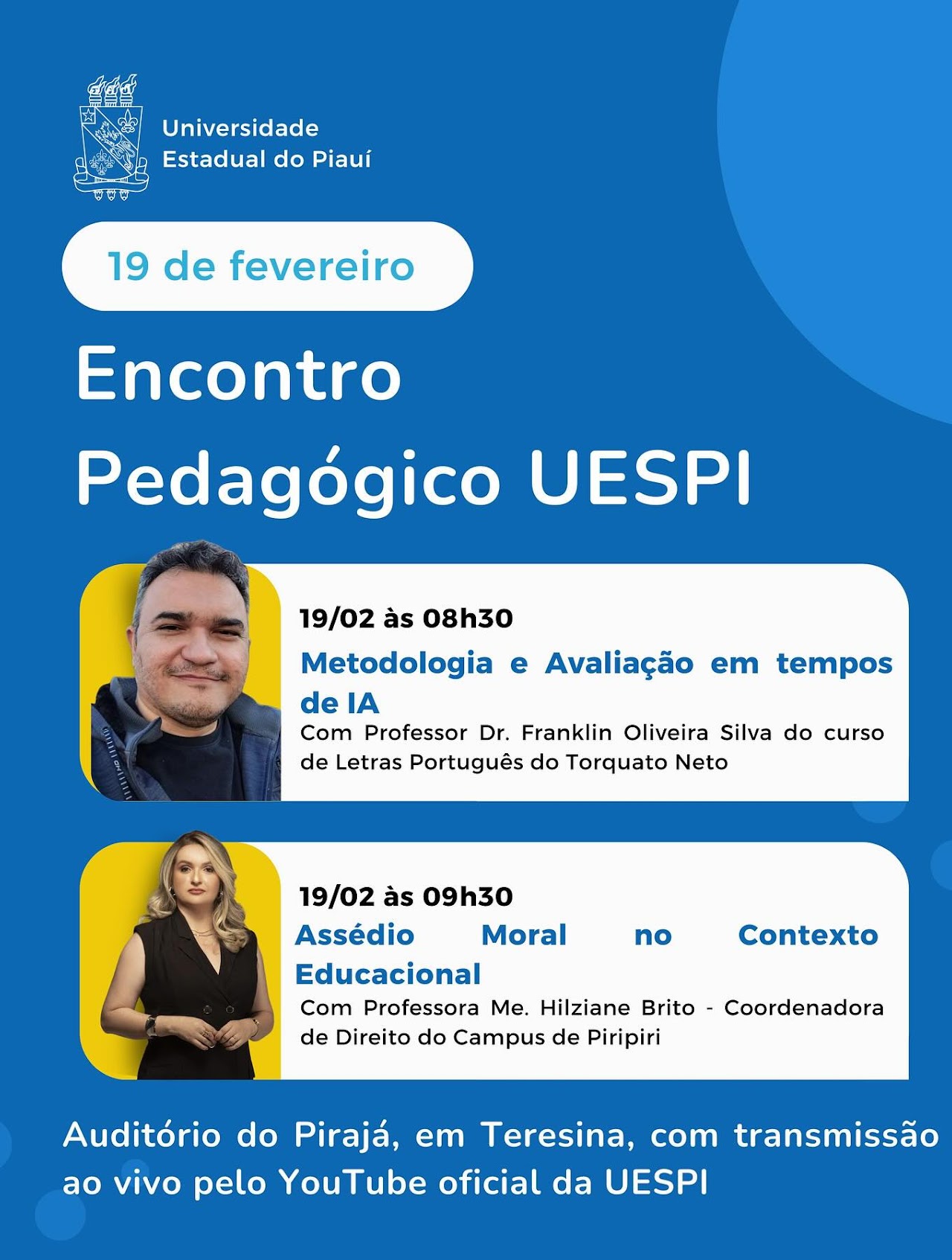 Capa do Encontro Pedagógico UESPI em 19 de fevereiro