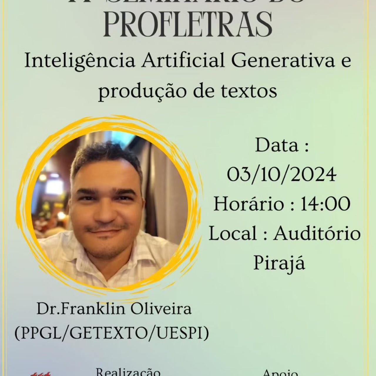 Palestra Inteligência Artificial Generativa e Produção de Textos no IV Seminário do PROLETRAS